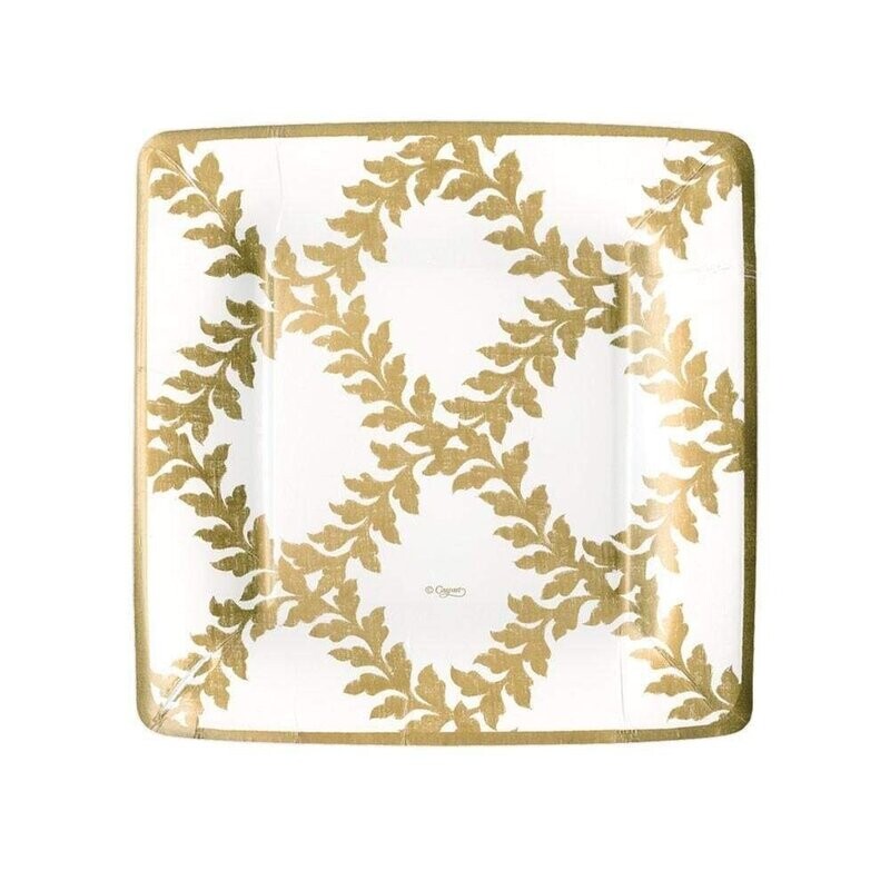 ASSIETTE CARREE BLANCHE GIRLANDES DOREES 18CM (x8)