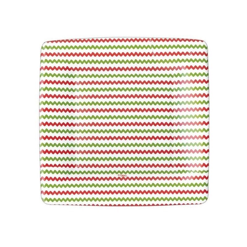 ASSIETTE CARREE BLANCHE STRIEE VERT ET ROUGE 18CM (x8)