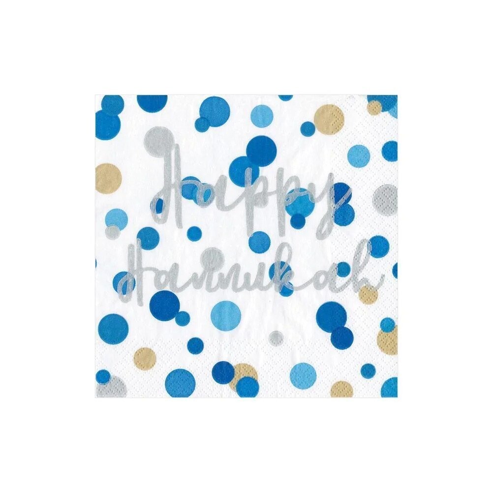 SERVIETTE COCKTAIL "HAPPY HANUKKAH" CONFETTIS BLEU 25CM (x20)