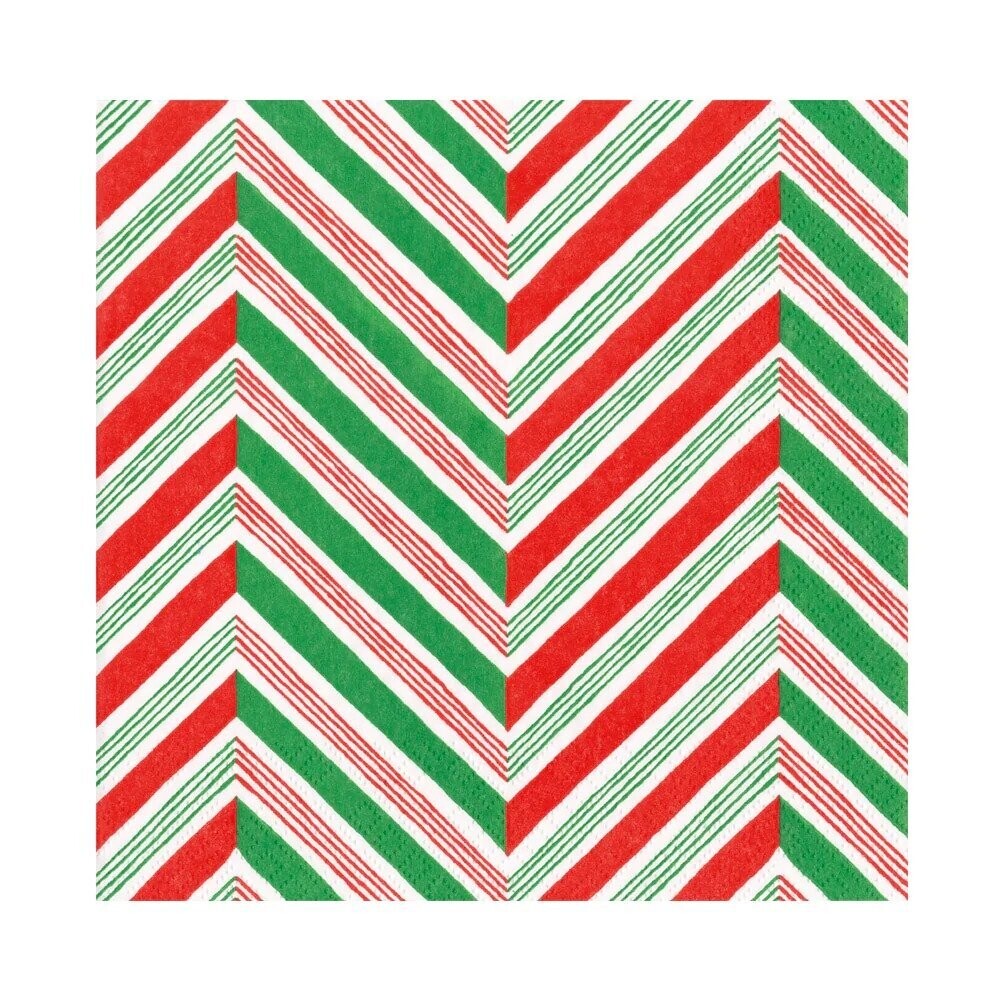 SERVIETTE RAYURES VERTES ROUGES ET BLANCHES 33CM (x20)