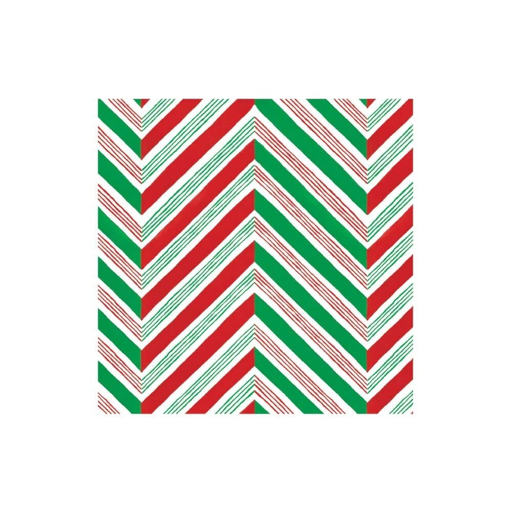 SERVIETTE COCKTAIL RAYURES VERTES ROUGES ET BLANCHES 25CM (x20)