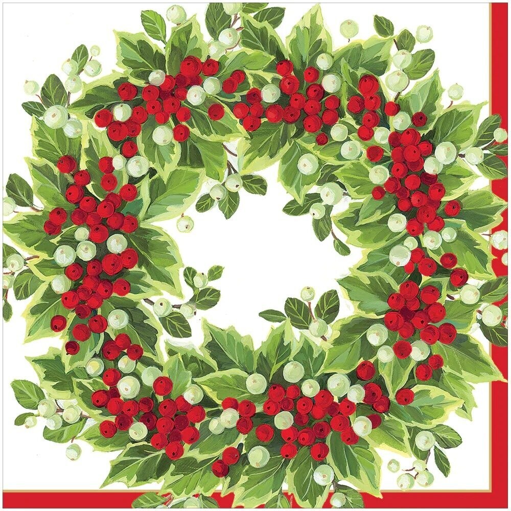SERVIETTE COURONNE DE NOEL VERT ET ROUGE 38CM (x20)
