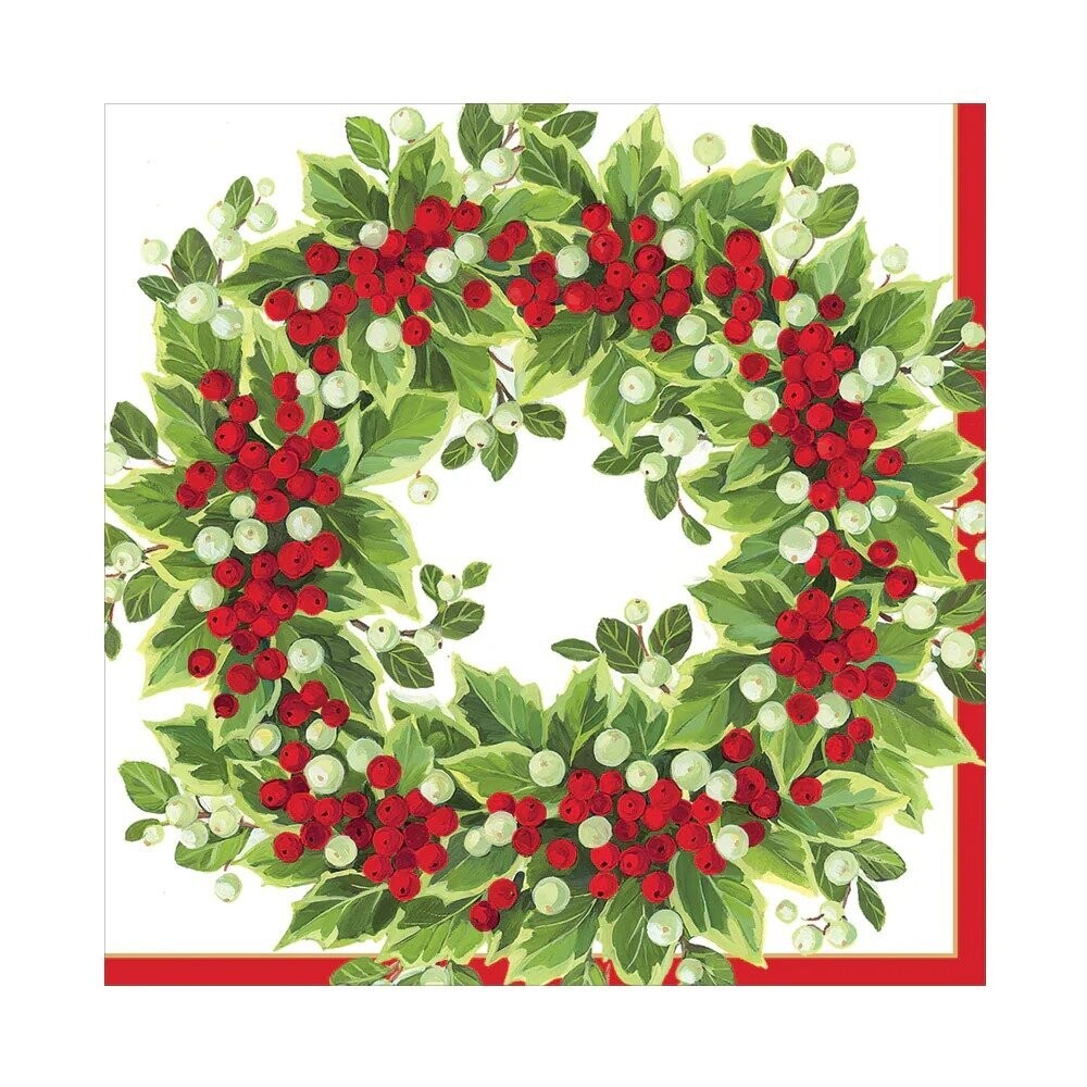 SERVIETTE COURONNE DE NOEL VERT ET ROUGE 33CM (20à)