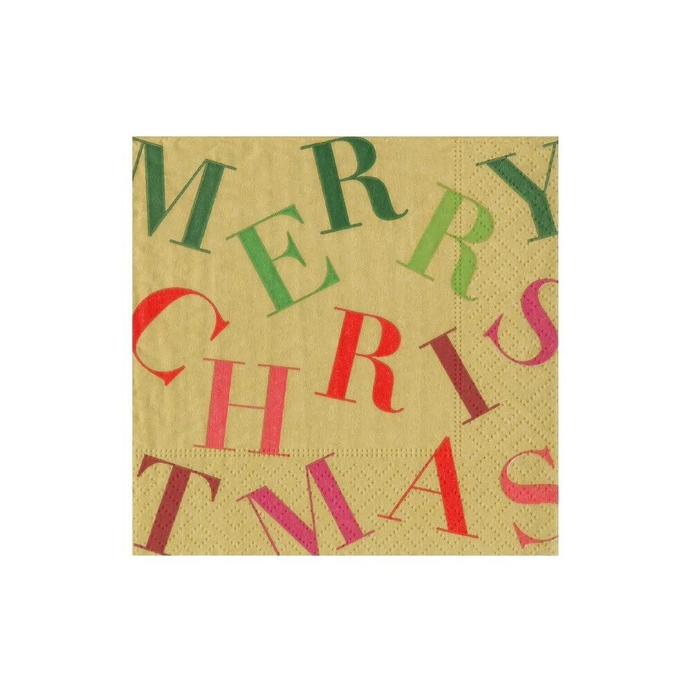 SERVIETTE COCKTAIL DORE "MERRY CHRISTMAS" MULTICOLORE 25CM (x20)