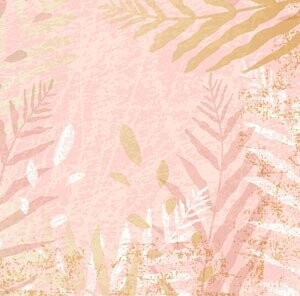SERVIETTE QUALITE LUXE ROSE FEUILLES DE PALMIERS OR ET BLANC 40CM (x60)