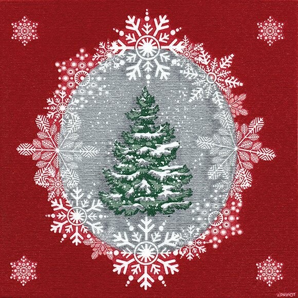 SERVIETTE ROUGE SAPIN ENCADRE 40CM (x20)