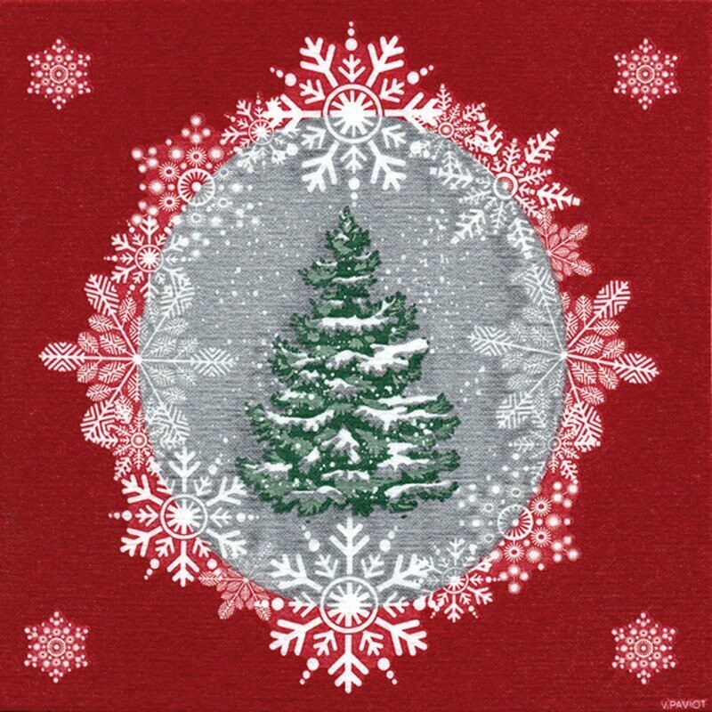 SERVIETTE COCKTAIL ROUGE SAPIN ENCADRE 25CM (x20)