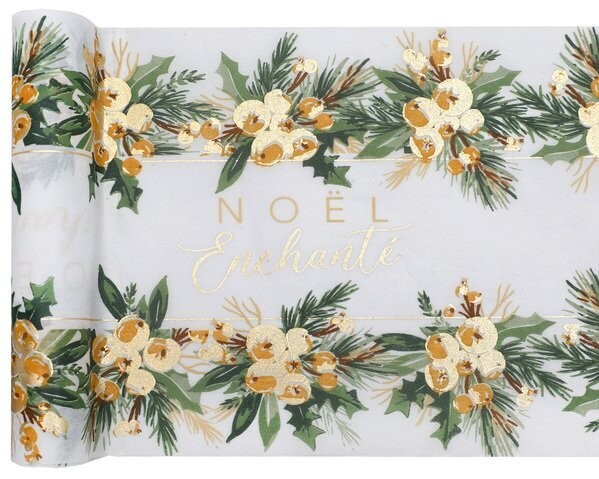 CHEMIN DE TABLE "NOEL ENCHANTE" VERT ET OR 28CMx2.50M