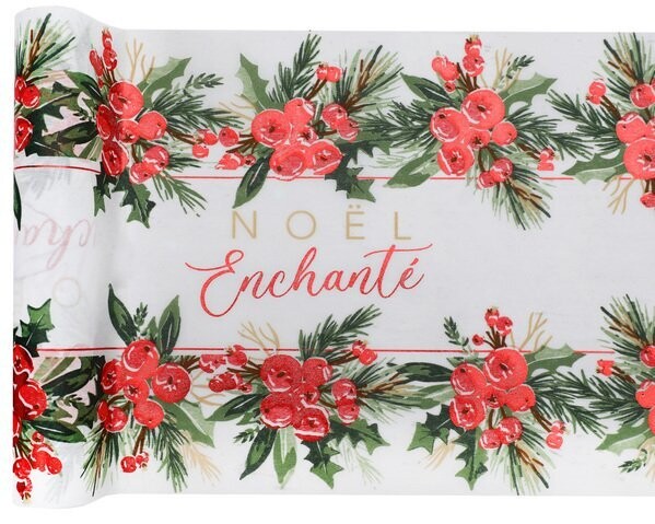 CHEMIN DE TABLE "NOEL ENCHANTE" VERT ET ROUGE 28CMx2.50M