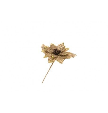 POINSETTIA JUTE PAILLETTES OR SUR TIGE 11CM