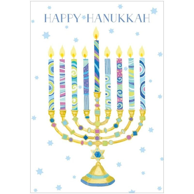 CARTE DE VOEUX HAPPY HANUKKAH MENORAH 10x15CM + ENVELOPPE
