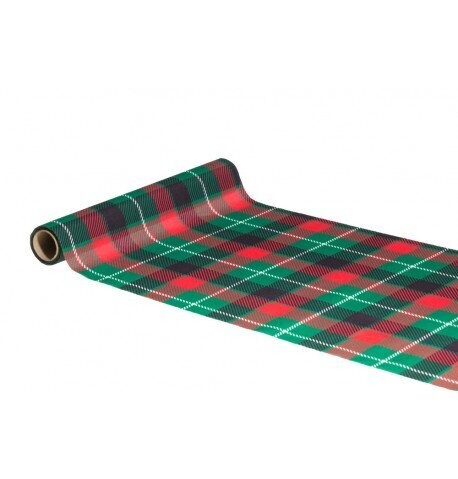 CHEMIN DE TABLE TISSU TARTAN ROUGE/VERT/BLANC 28CMx3M