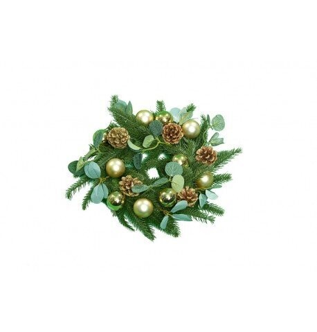 COURONNE SAPIN BOULES OR POMMES DE PIN PAILLETTES 30CM