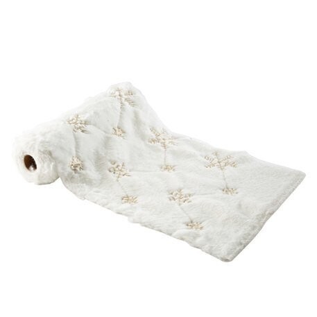 CHEMIN DE TABLE FOURRURE BLANCHE ET FLOCONS CHAMPAGNE 26CMx3M