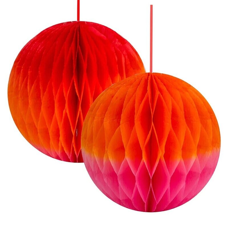 BOULE ALVEOLEE ROUGE ORANGE ET ROSE 25CM (x2)