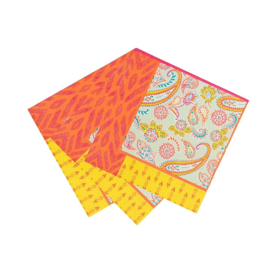 SERVIETTE BOHO ORANGE ET JAUNE 33CM (x21)