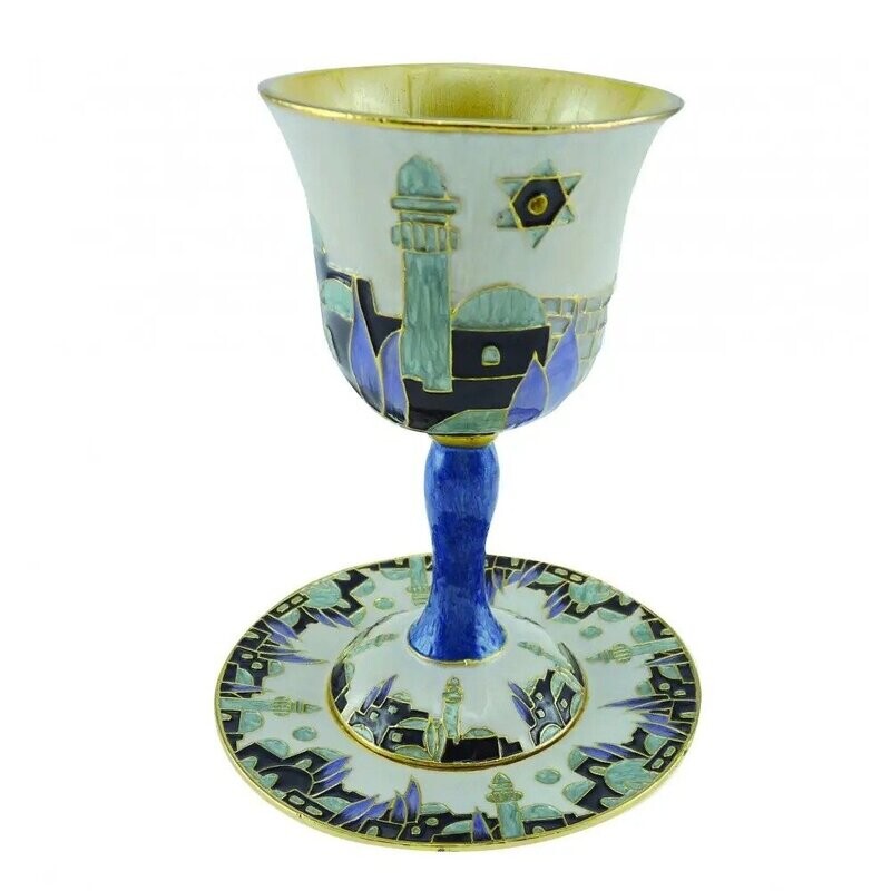 VERRE A KIDDOUCH + SOUCOUPE JERUSALEM 7.5X7.5X13.5CM
