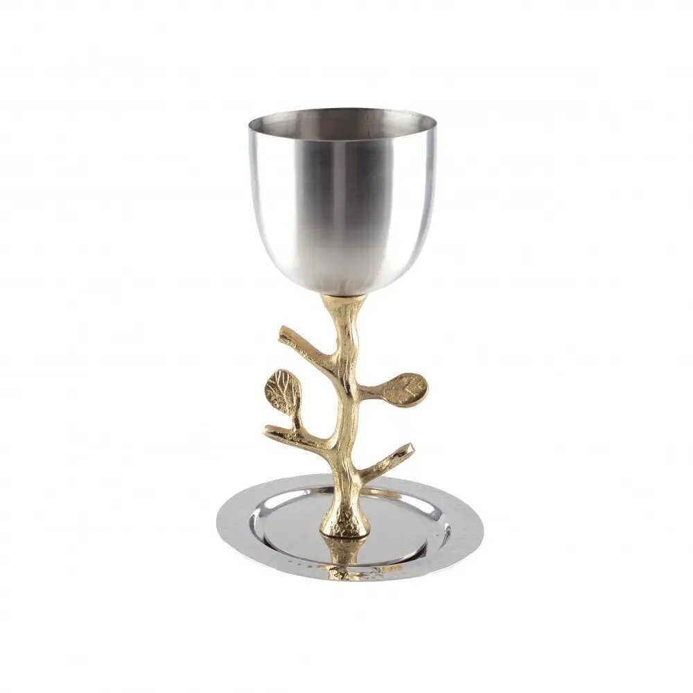VERRE A KIDDOUCH PIED GRENADIER DORE AVEC SOUCOUPE 10X10X25