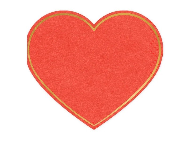 SERVIETTE FORME COEUR ROUGE LISE OR 14X12.5CM (x20)