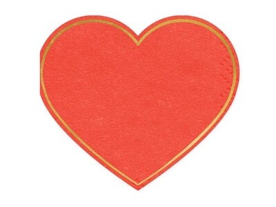 SERVIETTE FORME COEUR ROUGE LISE OR 14X12.5CM (x20) SERVIETTE FORME COEUR ROUGE LISE OR 14X12.5CM (x20)