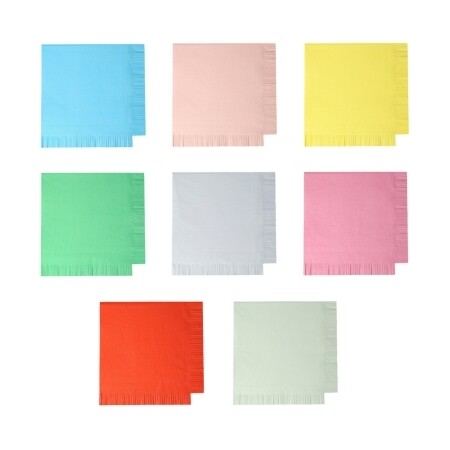 SERVIETTE COCKTAIL COULEURS FRANGES 100% NATURELLES 25CM (x16)
