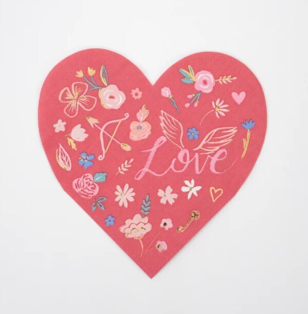 SERVIETTE FORME COEUR ROUGE LOVE 16X16CM (x16)