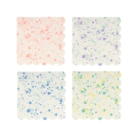 SERVIETTE MOUCHETEE BORD BISCUIT 4 COULEURS PASTEL 33CM (x16)