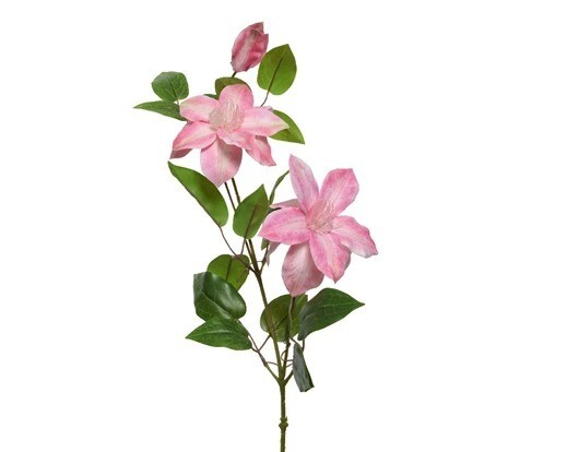 FLEURS ROSE ET FEUILLAGE SUR TIGE 85CM