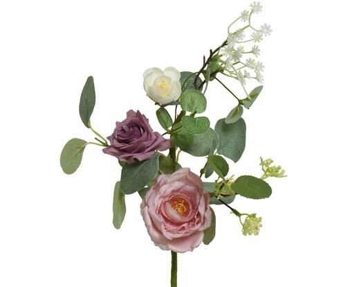 BRANCHE DE ROSES, EUCALYPTUS ET RENONCULE 50CM