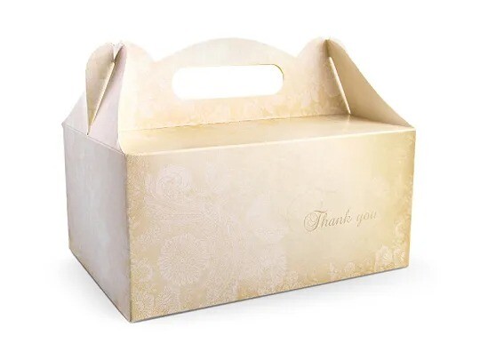 BOITE A GATEAU IVOIRE MOTIF FLORAL 2 PARTS "THANK YOU"19X14X9CM (x10)