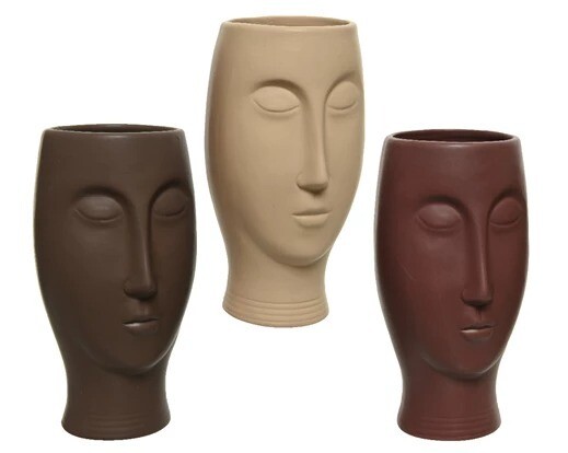 VASE PORCELAINE VISAGE 3 COULEURS AU CHOIX 20x10.5CM