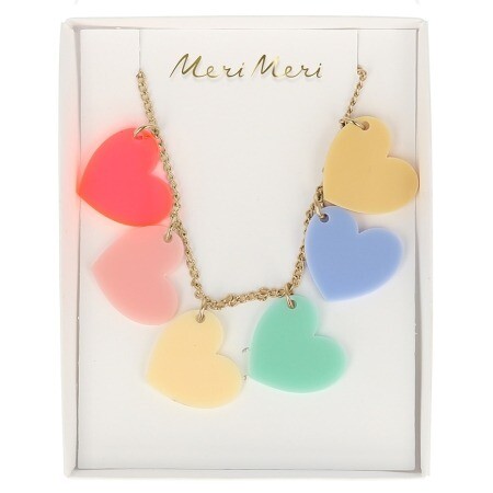COLLIER COEURS ARC EN CIEL 25CM