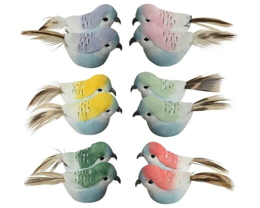 OISEAU MOUSSE ET PLUME PASTEL 3.5x6CM (x2)