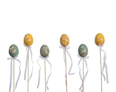 OEUFS MOUSSE SUR BATON 6CM JAUNE ET VERT (x6)