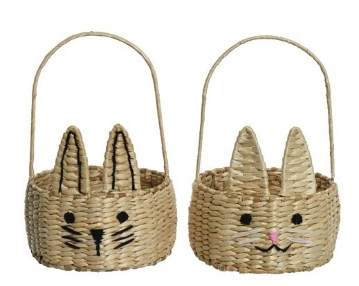 PANIER ROND JONC LAPIN 17X27CM