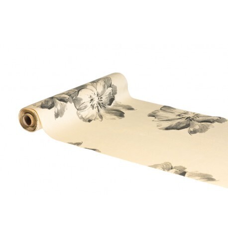CHEMIN DE TABLE VELOURS CREME IMPRIME FLEURS 28CMx3M