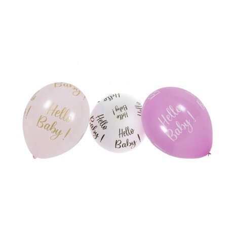 BALLON LATEX "HELLO BABY" ROSE ET BLANC 27CM (x6)
