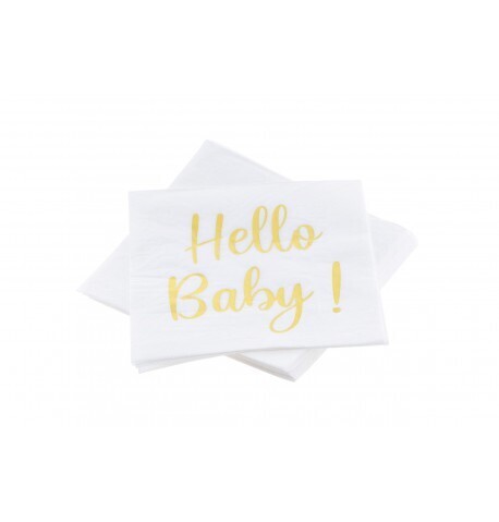 SERVIETTE BLANCHE "HELLO BABY" OR 33CM (x20)