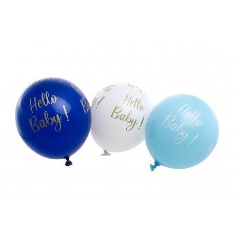 BALLON LATEX "HELLO BABY" BLEU ET BLANC 27CM (x6)