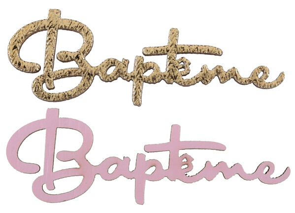 CONFETTIS BAPTEME BOIS ROSE ET OR 6x2CM (x10)