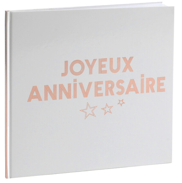 LIVRE D'OR JOYEUX ANNIVERSAIRE BLANC ET ROSE GOLD 24x24CM