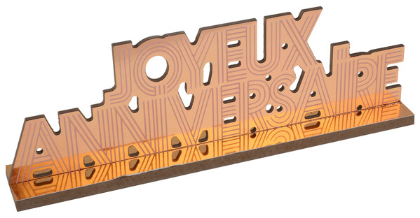 JOYEUX ANNIVERSAIRE BOIS ROSE GOLD A POSER 27x9CM