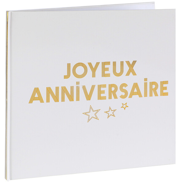 LIVRE D'OR "JOYEUX ANNIVERSAIRE" BLANC ET OR 24x24CM