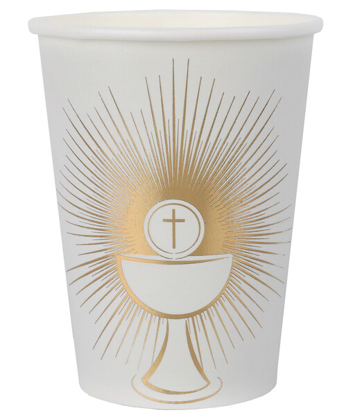 GOBELET CEREMONIE CALICE ET CROIX BLANC ET OR 27CL (x10)
