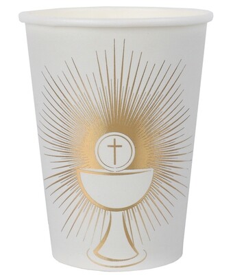 GOBELET CEREMONIE CALICE ET CROIX BLANC ET OR 27CL (x10)