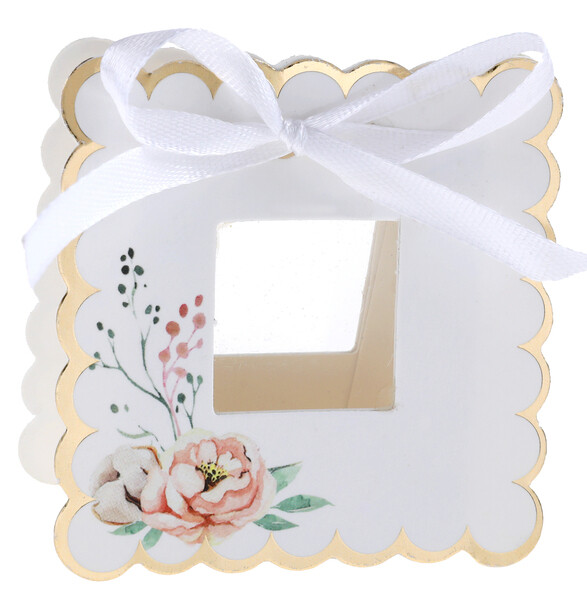 CONTENANT PIVOINE ET FEUILLAGE AVEC FENETRE 7x3x7CM (x6)