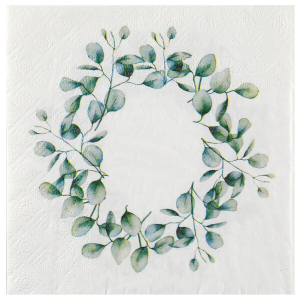 SERVIETTE BLANCHE COURONNE EUCALYPTUS 33CM (x20)