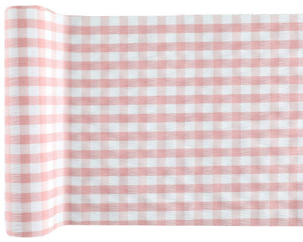 CHEMIN DE TABLE POLYESTER VICHY ROSE 28CMx3M
