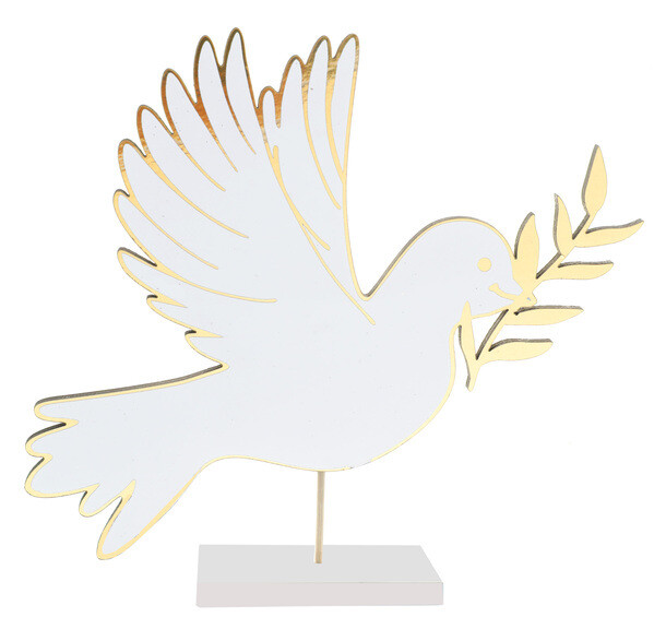 CENTRE DE TABLE BOIS COLOMBE BLANC ET OR 20x20.5CM