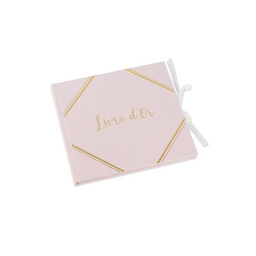 LIVRE D'OR ROSE POUDRE ET OR 68 PAGES 21x20CM + RUBAN